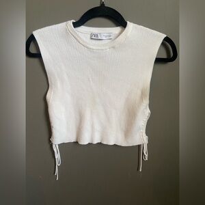 Zara Cream Ribbed Crop Top